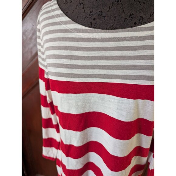 Banana Republic Womens Striped Red & White Cotton 3/4 Sleeve Boatneck Top XL - Picture 2 of 7